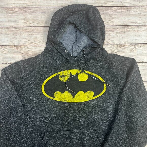 Batman Classic Logo Hoodie Mens XL Gray Black Pullover DC Comics Sweatshirt - Picture 9 of 10
